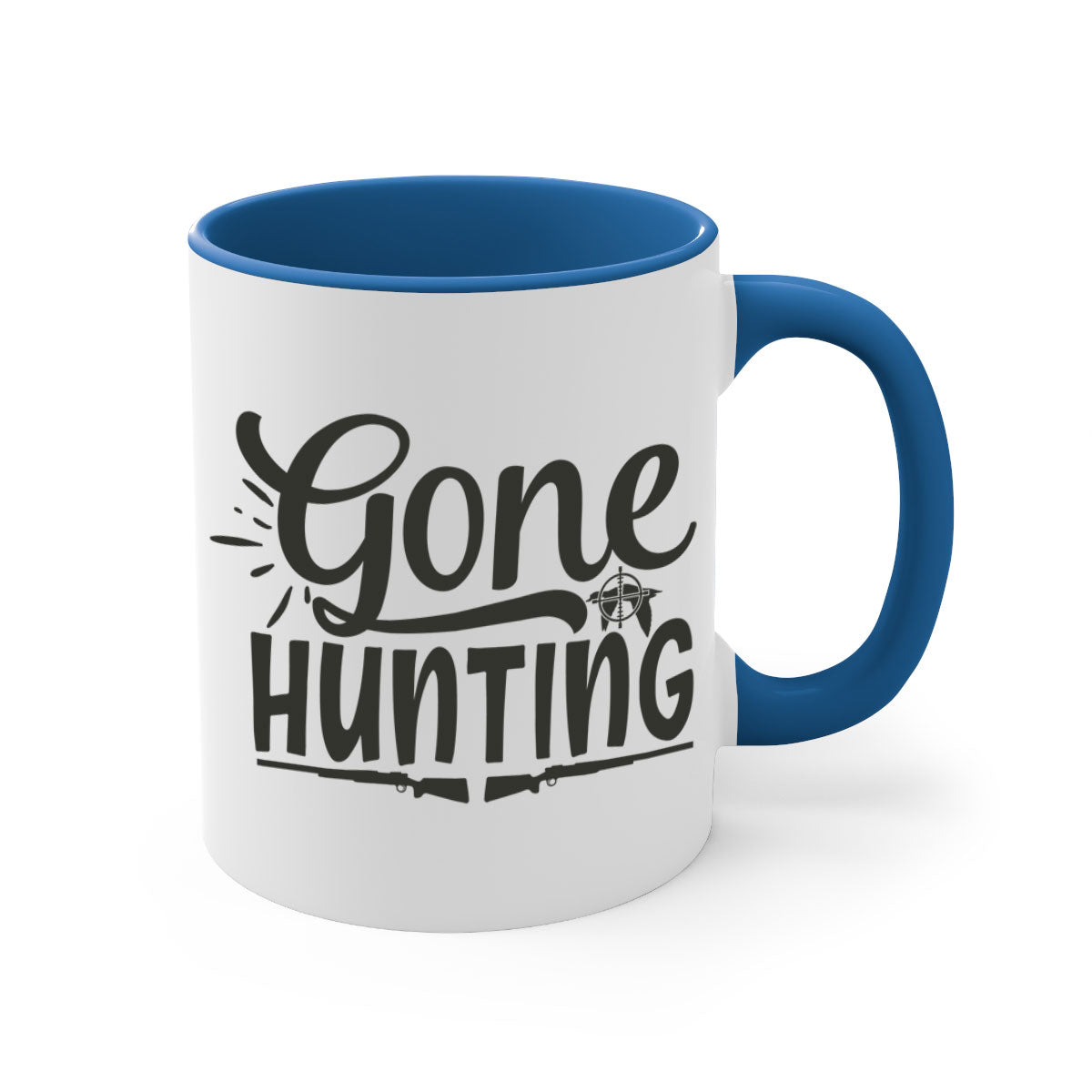 Gone Hunting 13# Mug featuring a two-tone design with a colored handle and glossy finish, available in multiple colors and sizes.