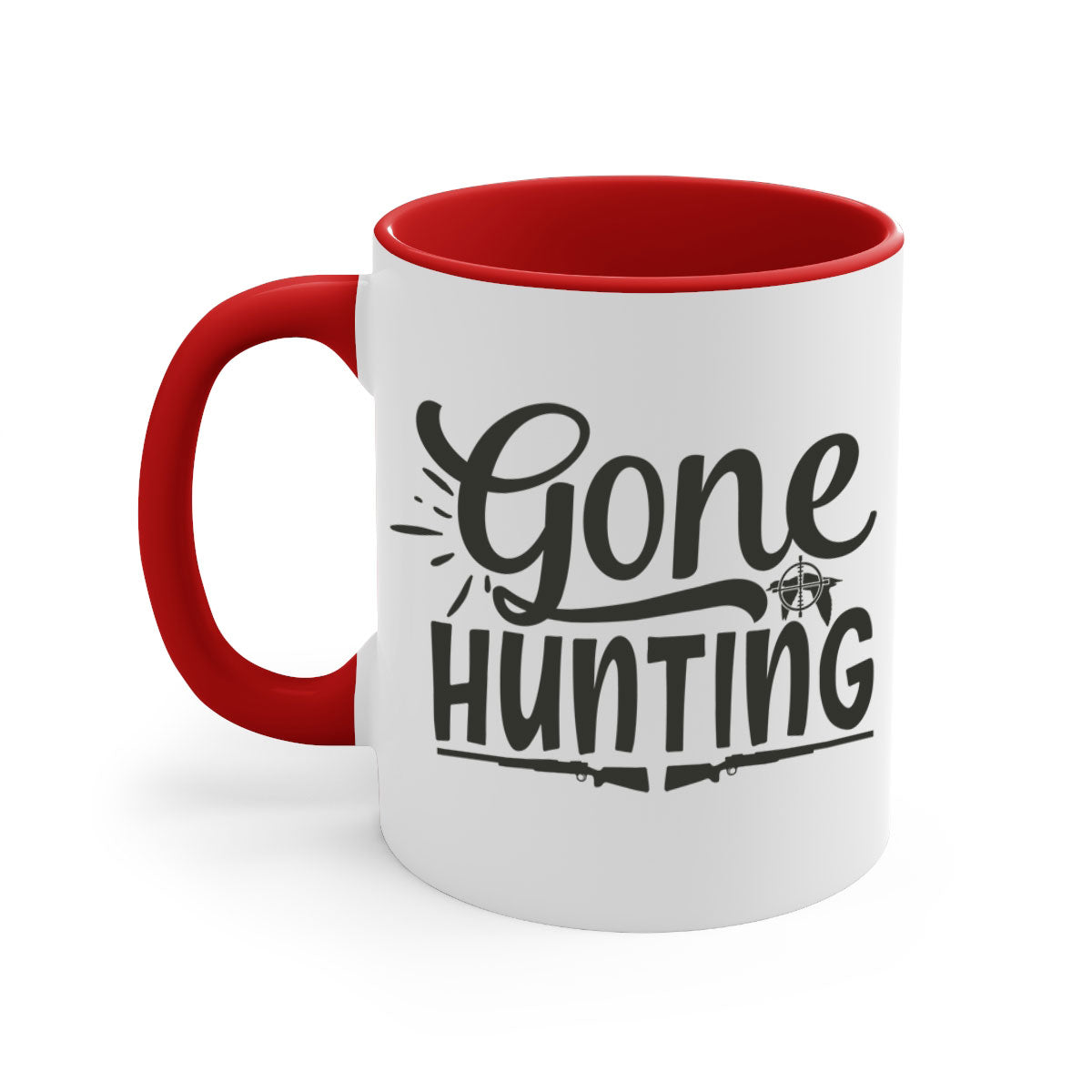 Gone Hunting 13# Mug featuring a two-tone design with a colored handle and glossy finish, available in multiple colors and sizes.