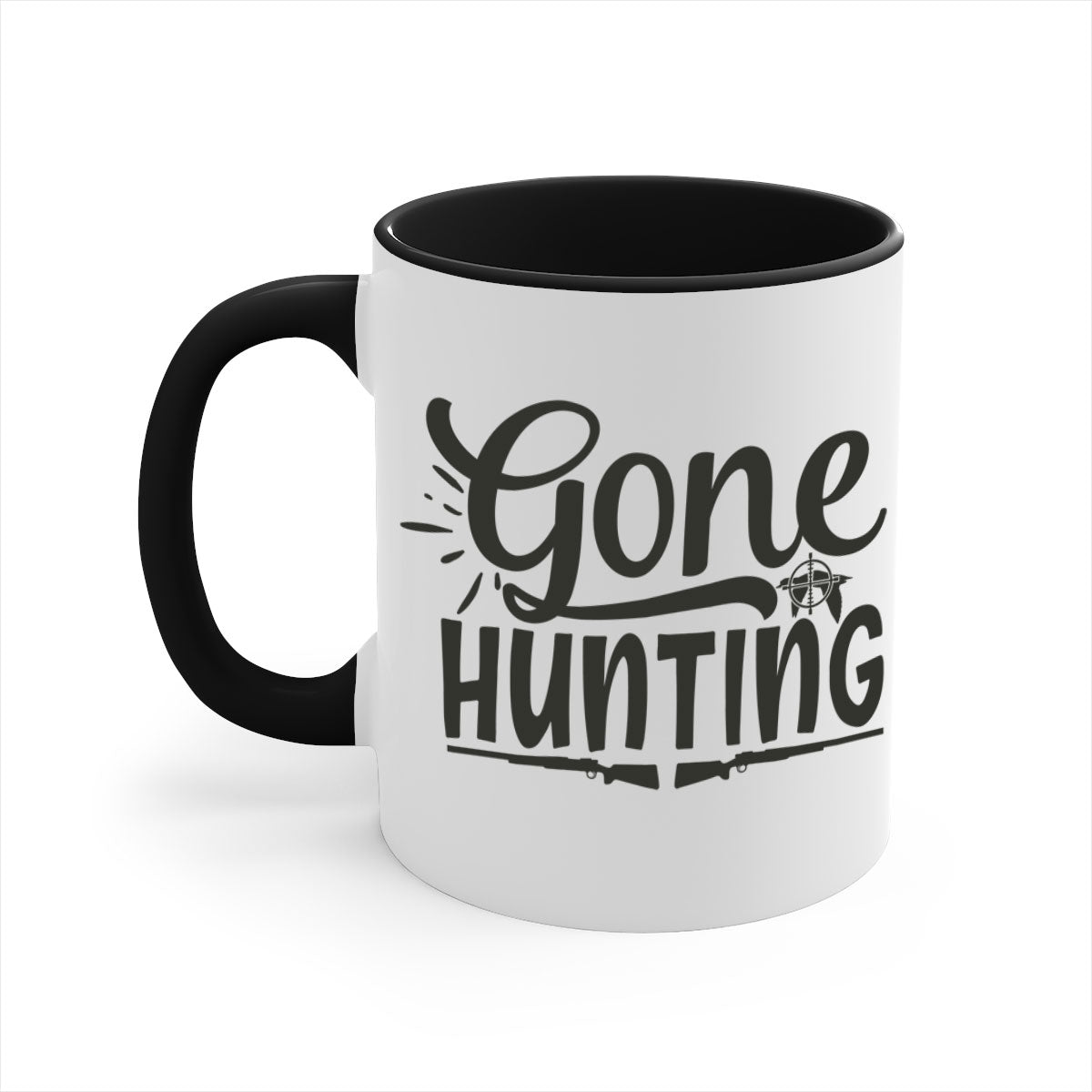 Gone Hunting 13# Mug featuring a two-tone design with a colored handle and glossy finish, available in multiple colors and sizes.