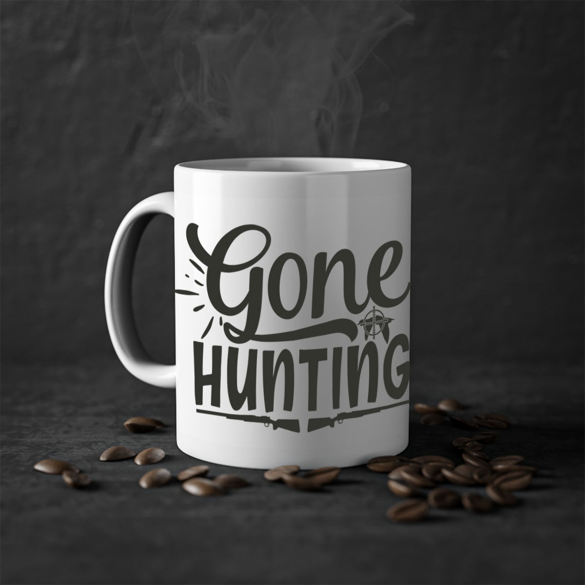 Gone Hunting 13# Mug featuring a two-tone design with a colored handle and glossy finish, available in multiple colors and sizes.