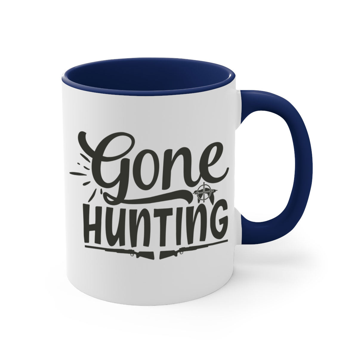 Gone Hunting 13# Mug featuring a two-tone design with a colored handle and glossy finish, available in multiple colors and sizes.