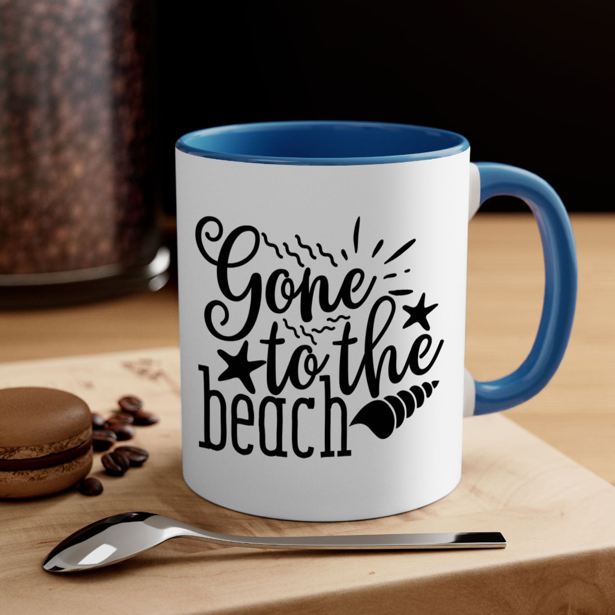 Gone to the beach Style 100# Mug featuring a glossy finish, colored handle, and interior, available in multiple colors and sizes.