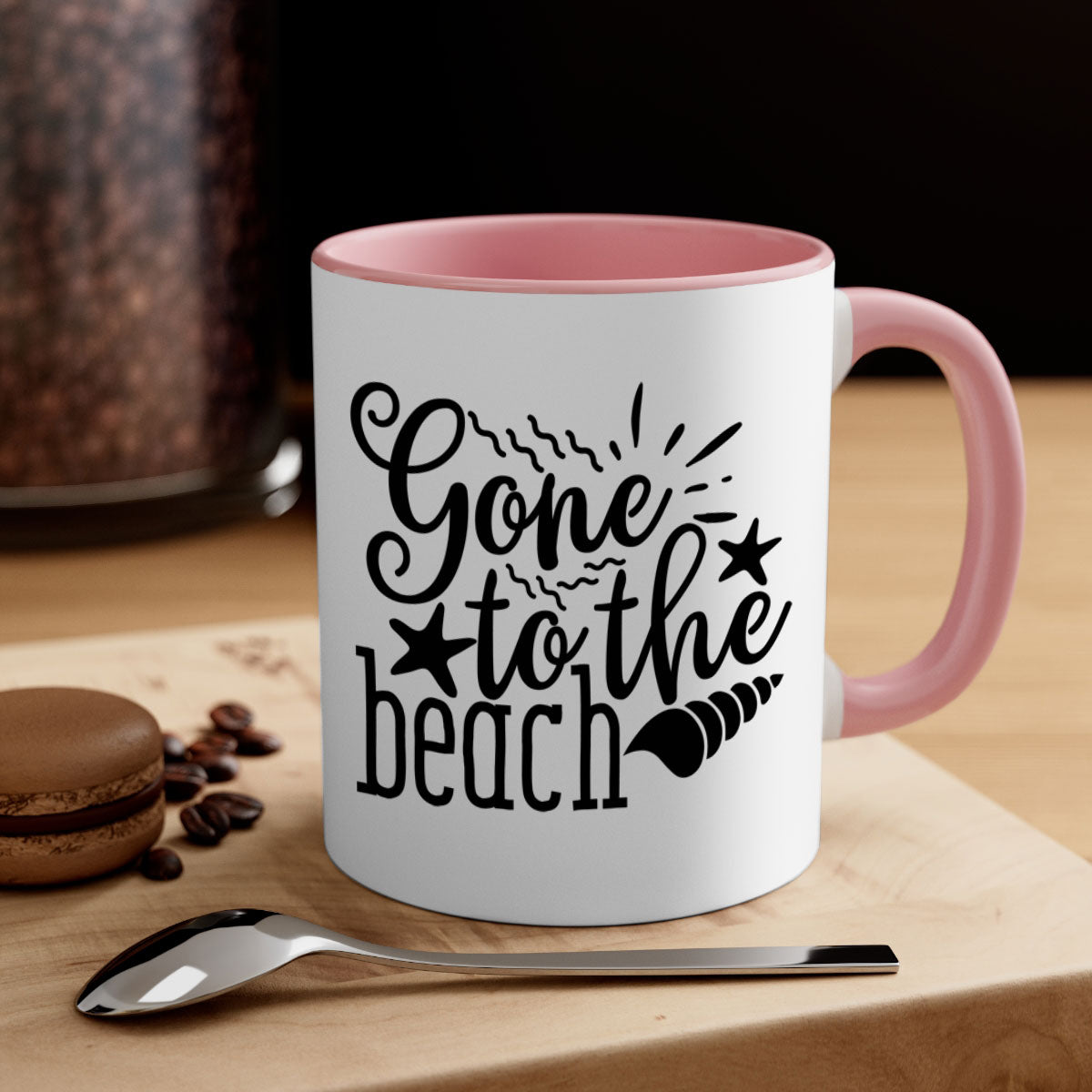 Gone to the beach Style 100# Mug featuring a glossy finish, colored handle, and interior, available in multiple colors and sizes.