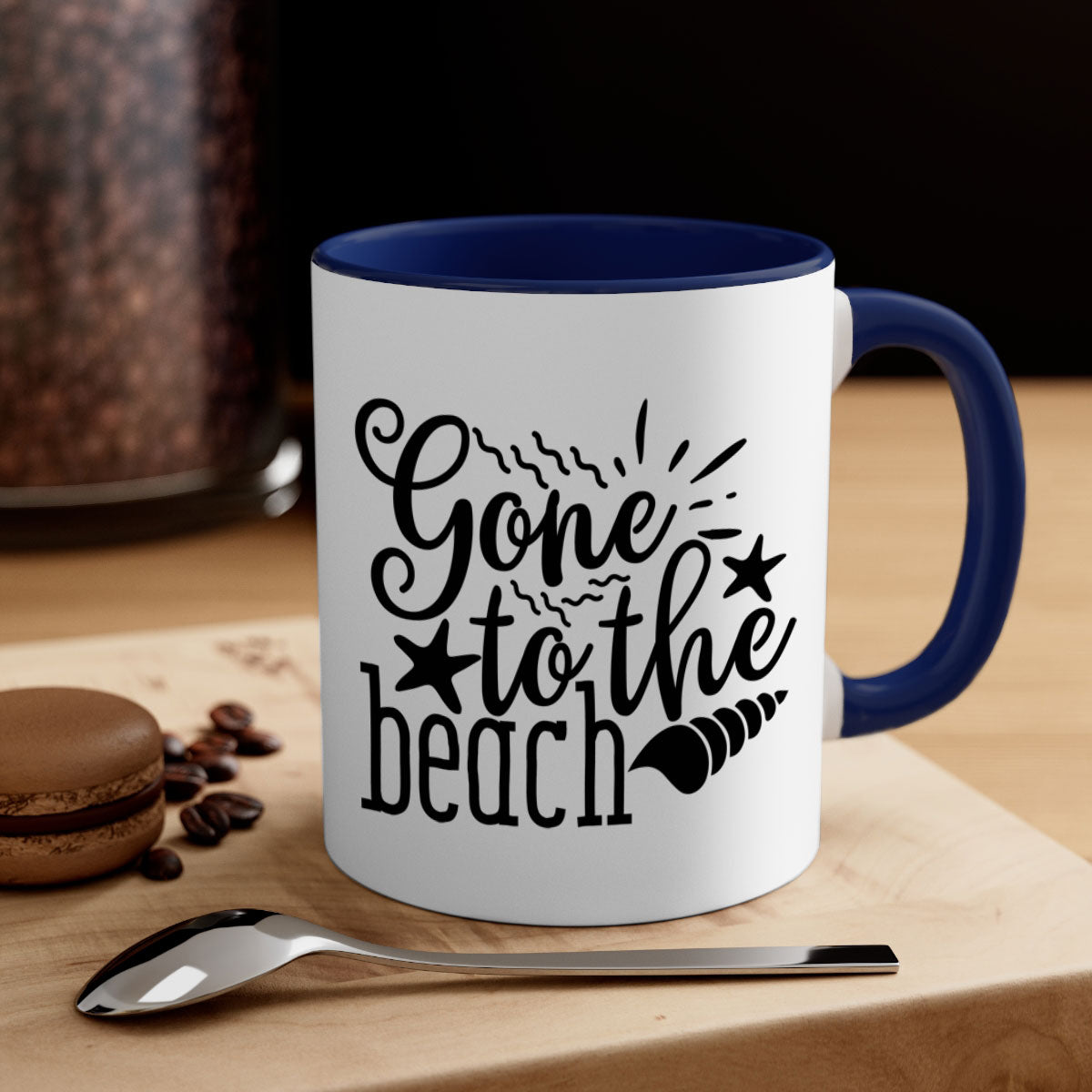 Gone to the beach Style 100# Mug featuring a glossy finish, colored handle, and interior, available in multiple colors and sizes.