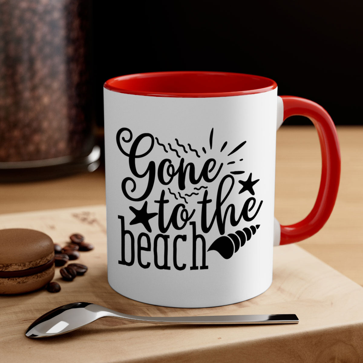 Gone to the beach Style 100# Mug featuring a glossy finish, colored handle, and interior, available in multiple colors and sizes.
