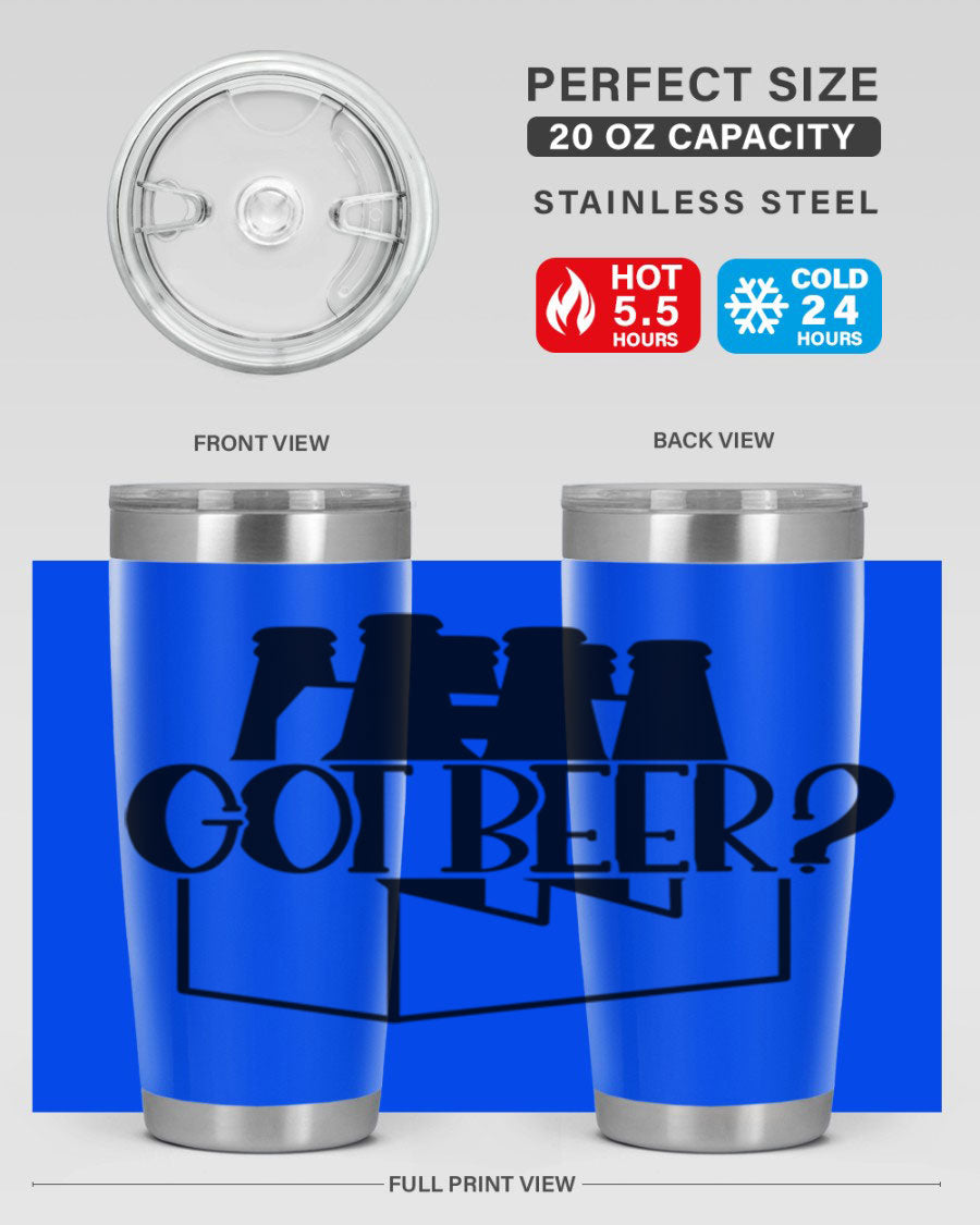 Got Beer 37# Tumbler in stainless steel with a drink-thru lid, showcasing its sleek design and double wall insulation.