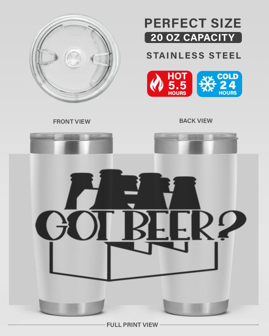 Got Beer 37# Tumbler in stainless steel with a drink-thru lid, showcasing its sleek design and double wall insulation.