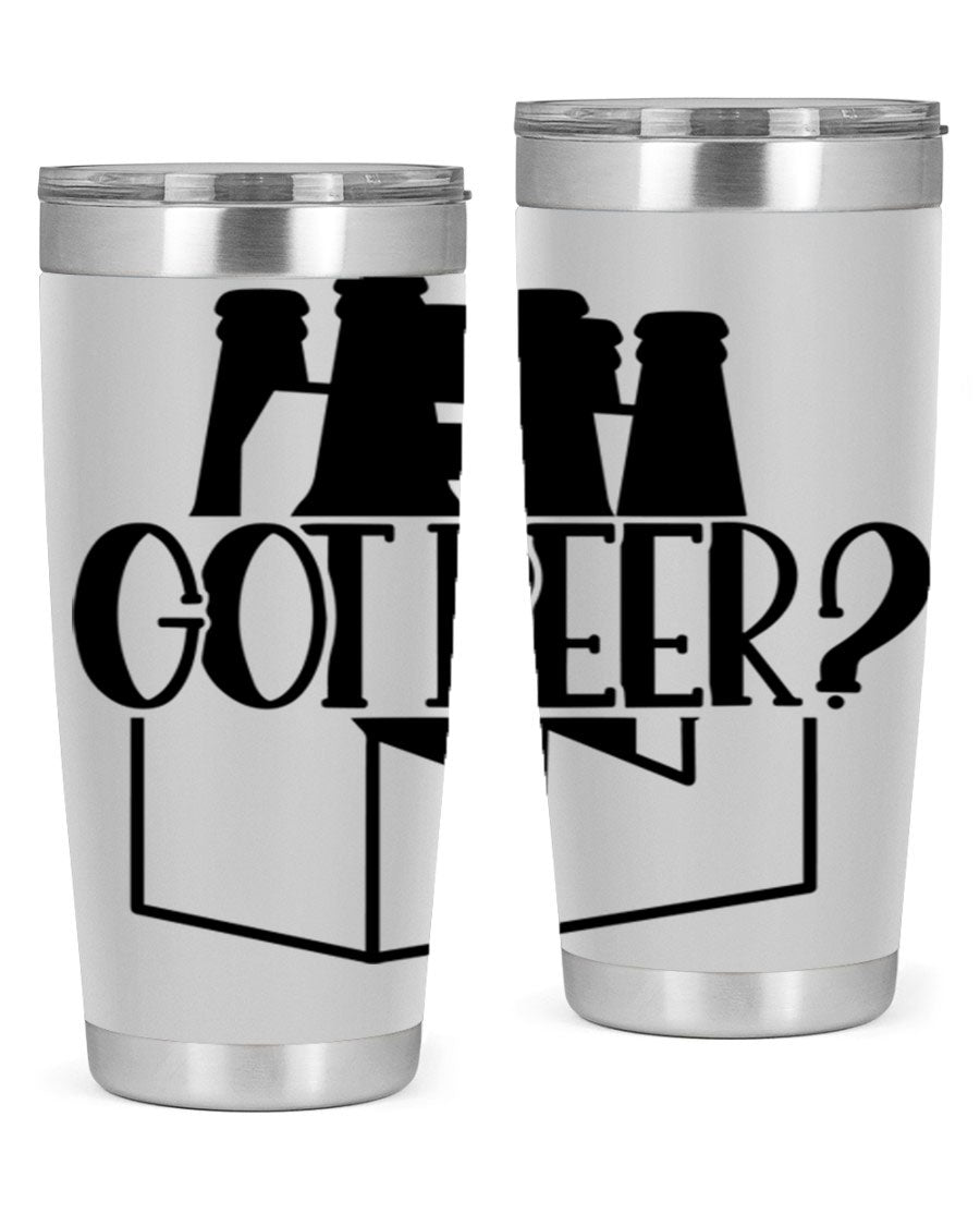 Got Beer 37# Tumbler in stainless steel with a drink-thru lid, showcasing its sleek design and double wall insulation.