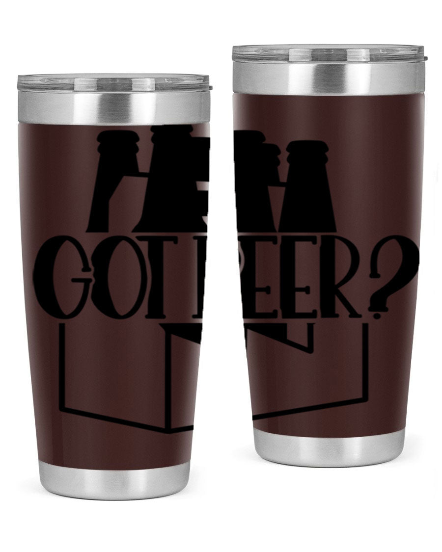 Got Beer 37# Tumbler in stainless steel with a drink-thru lid, showcasing its sleek design and double wall insulation.