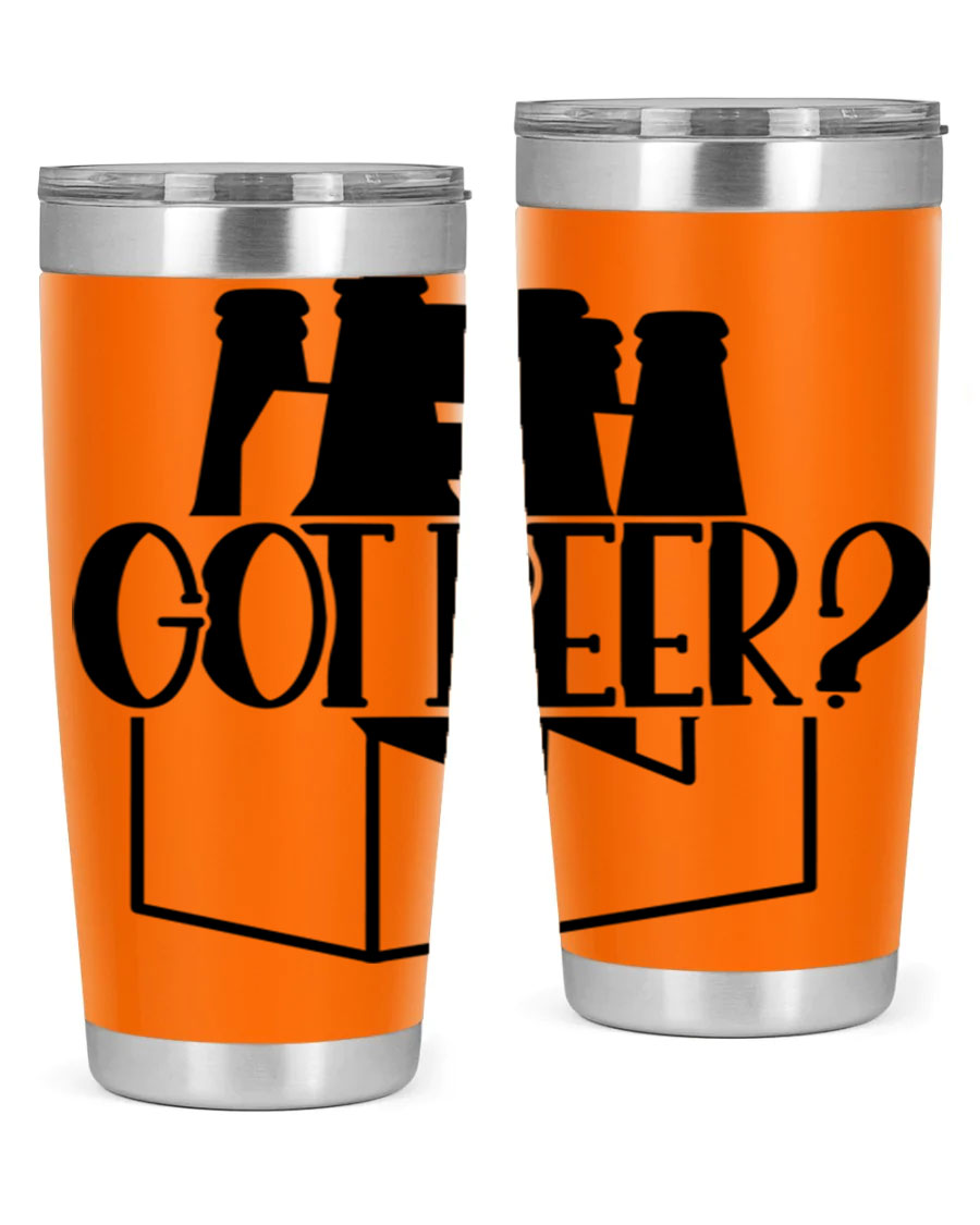 Got Beer 37# Tumbler in stainless steel with a drink-thru lid, showcasing its sleek design and double wall insulation.