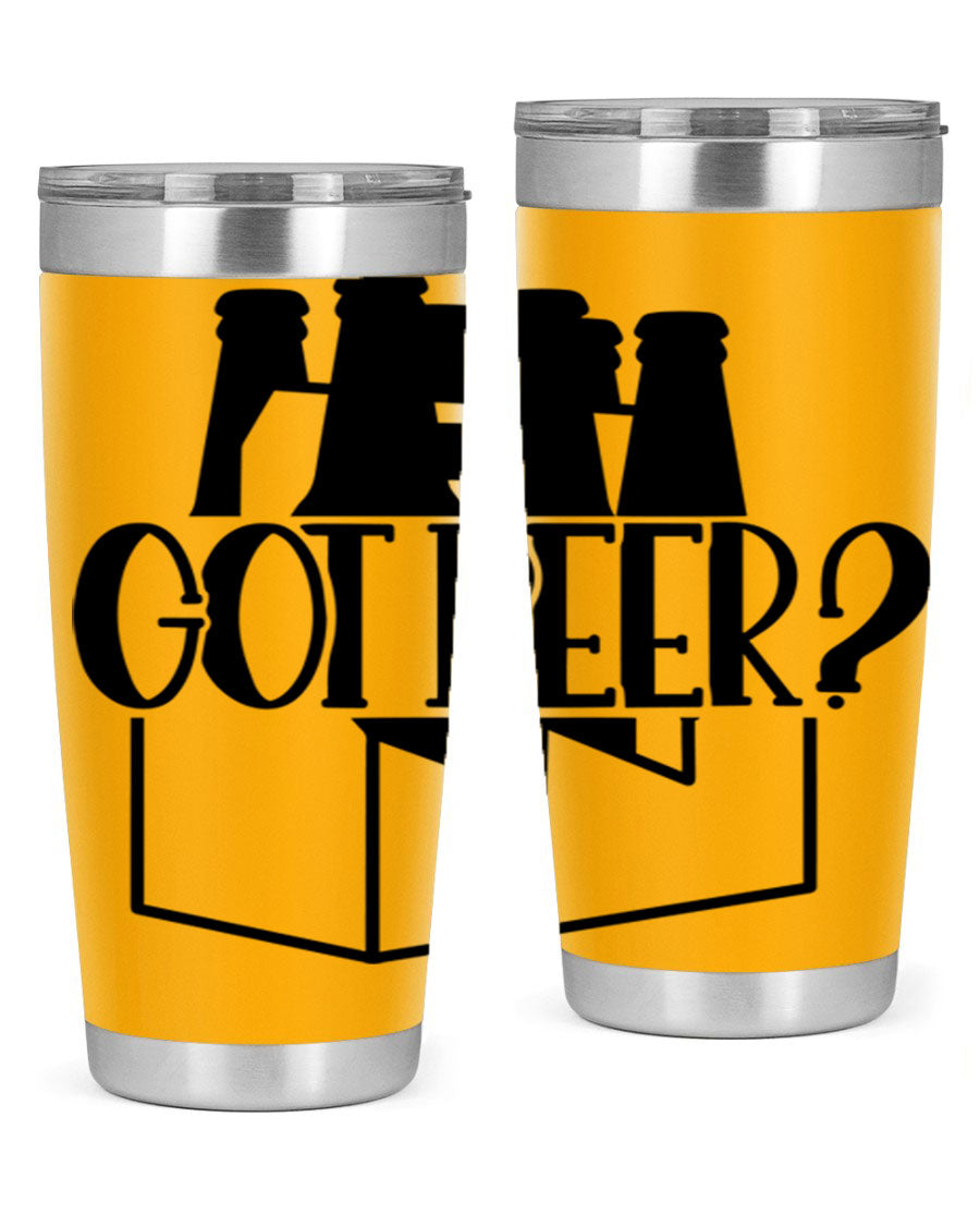 Got Beer 37# Tumbler in stainless steel with a drink-thru lid, showcasing its sleek design and double wall insulation.