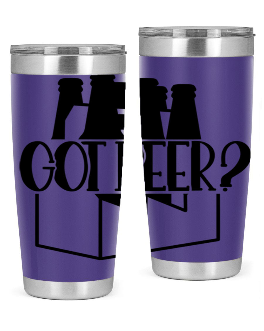 Got Beer 37# Tumbler in stainless steel with a drink-thru lid, showcasing its sleek design and double wall insulation.