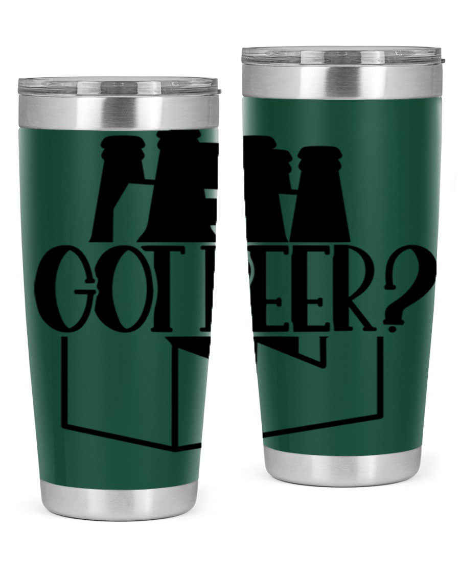 Got Beer 37# Tumbler in stainless steel with a drink-thru lid, showcasing its sleek design and double wall insulation.