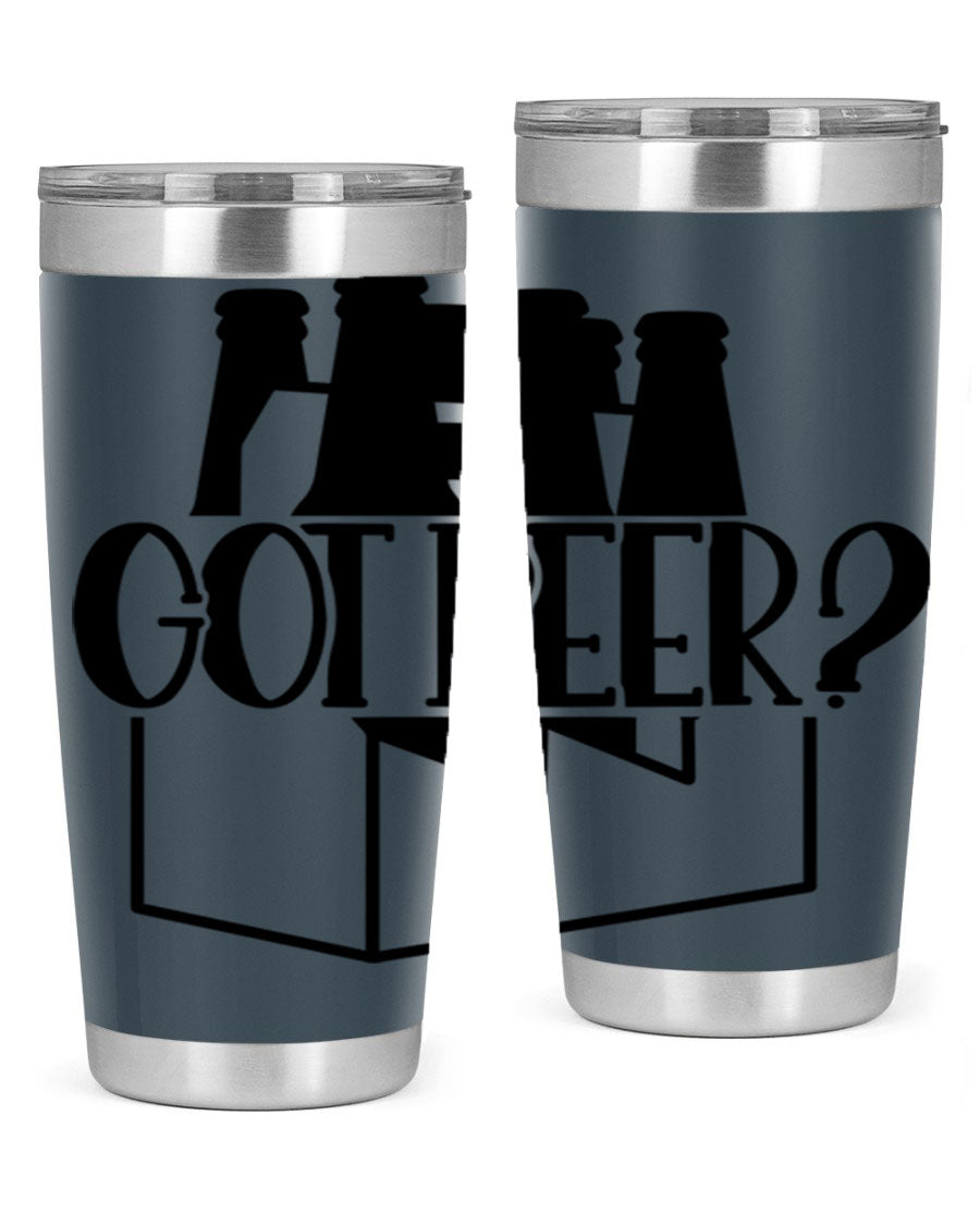 Got Beer 37# Tumbler in stainless steel with a drink-thru lid, showcasing its sleek design and double wall insulation.