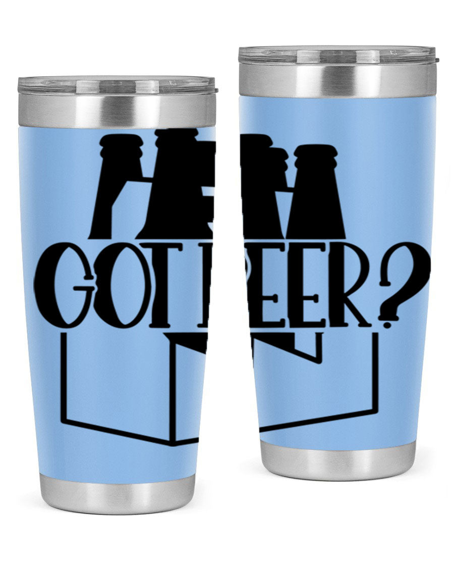 Got Beer 37# Tumbler in stainless steel with a drink-thru lid, showcasing its sleek design and double wall insulation.