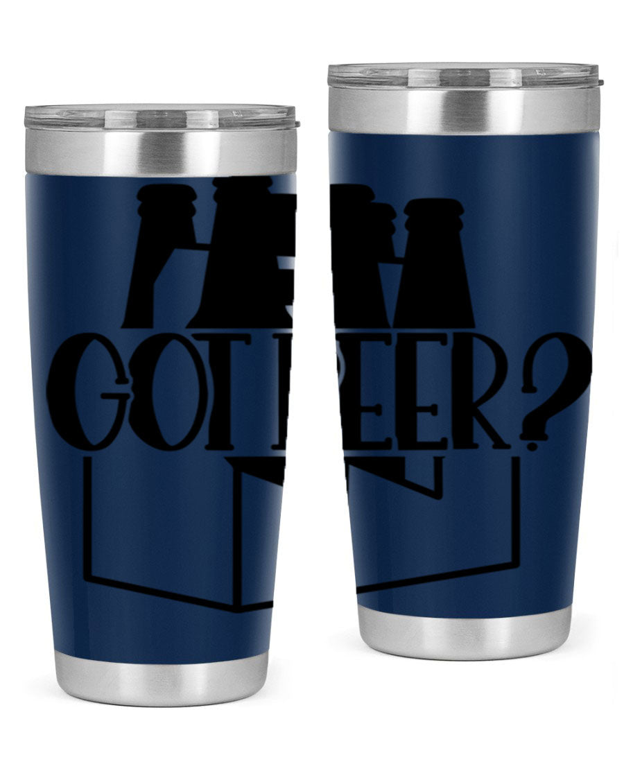 Got Beer 37# Tumbler in stainless steel with a drink-thru lid, showcasing its sleek design and double wall insulation.