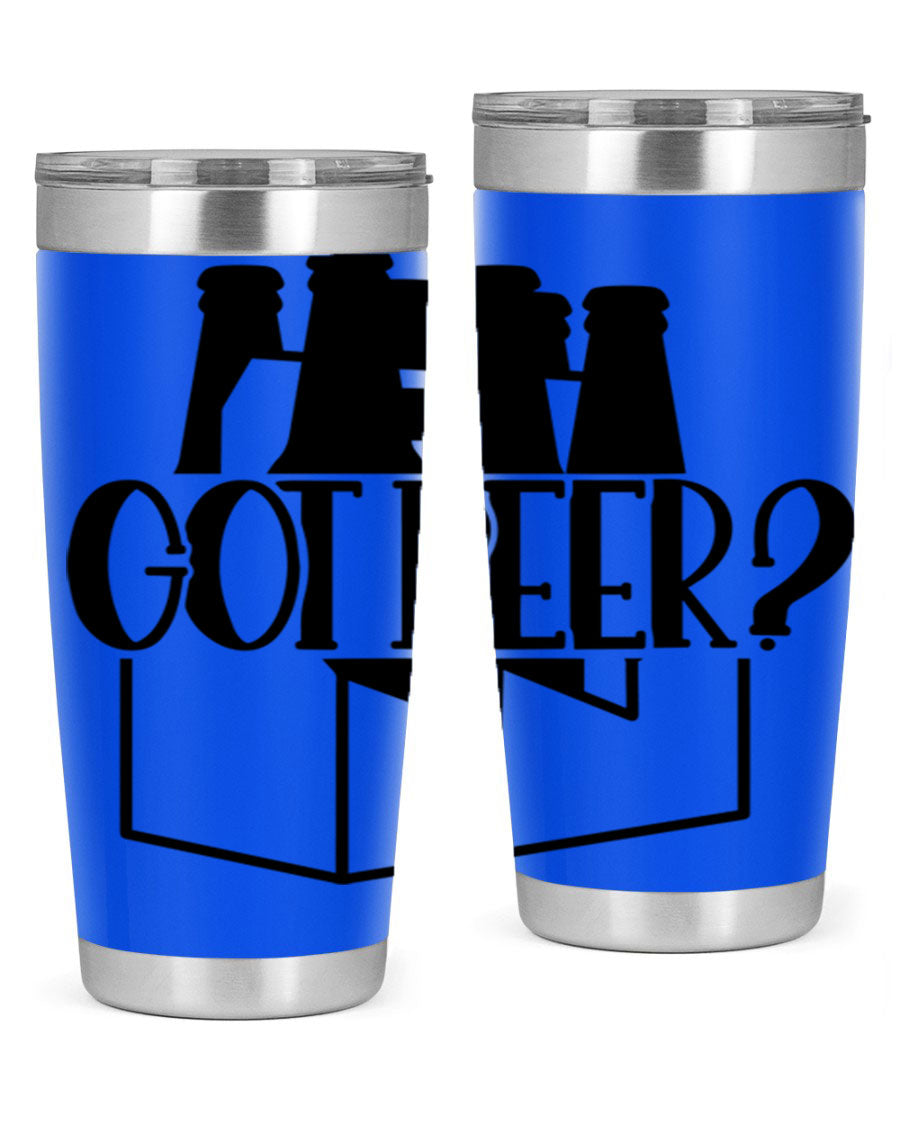 Got Beer 37# Tumbler in stainless steel with a drink-thru lid, showcasing its sleek design and double wall insulation.