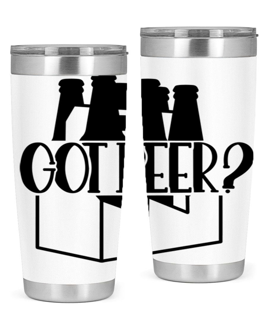 Got Beer 37# Tumbler in stainless steel with a drink-thru lid, showcasing its sleek design and double wall insulation.