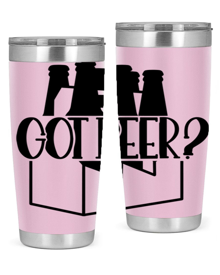 Got Beer 37# Tumbler in stainless steel with a drink-thru lid, showcasing its sleek design and double wall insulation.