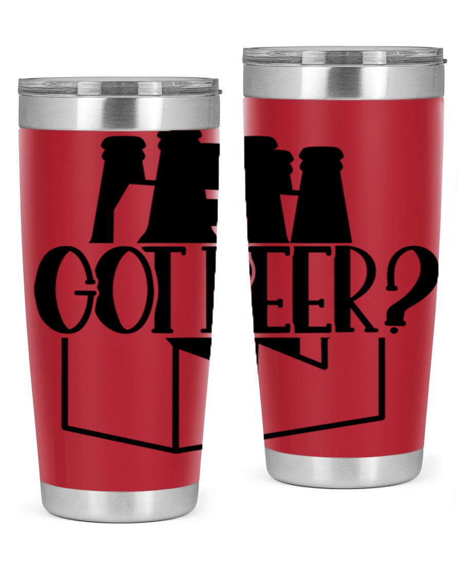 Got Beer 37# Tumbler in stainless steel with a drink-thru lid, showcasing its sleek design and double wall insulation.