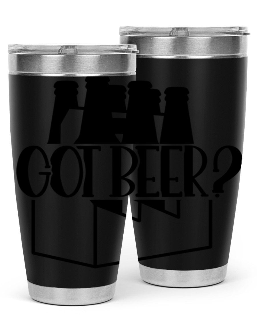Got Beer 37# Tumbler in stainless steel with a drink-thru lid, showcasing its sleek design and double wall insulation.
