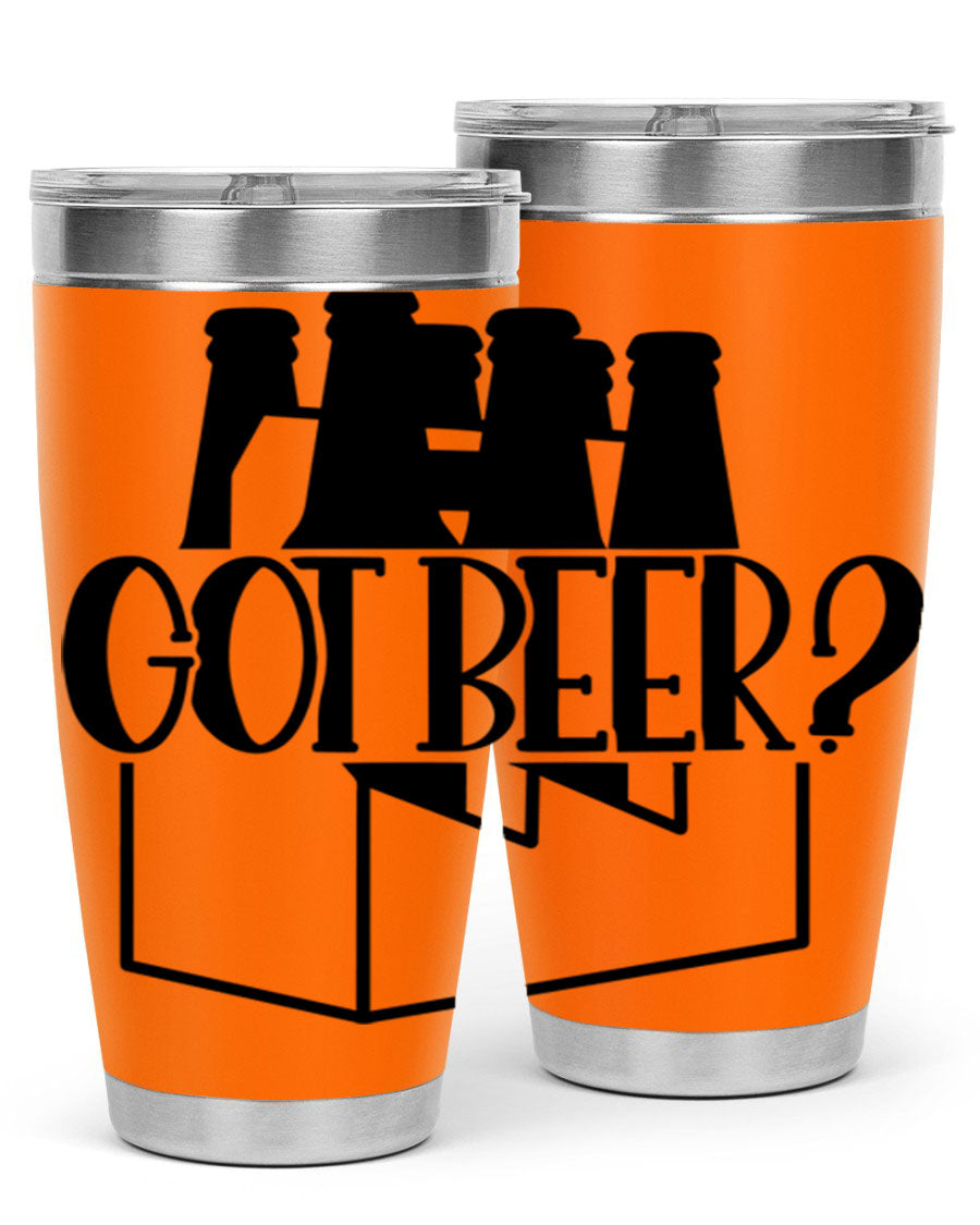 Got Beer 37# Tumbler in stainless steel with a drink-thru lid, showcasing its sleek design and double wall insulation.