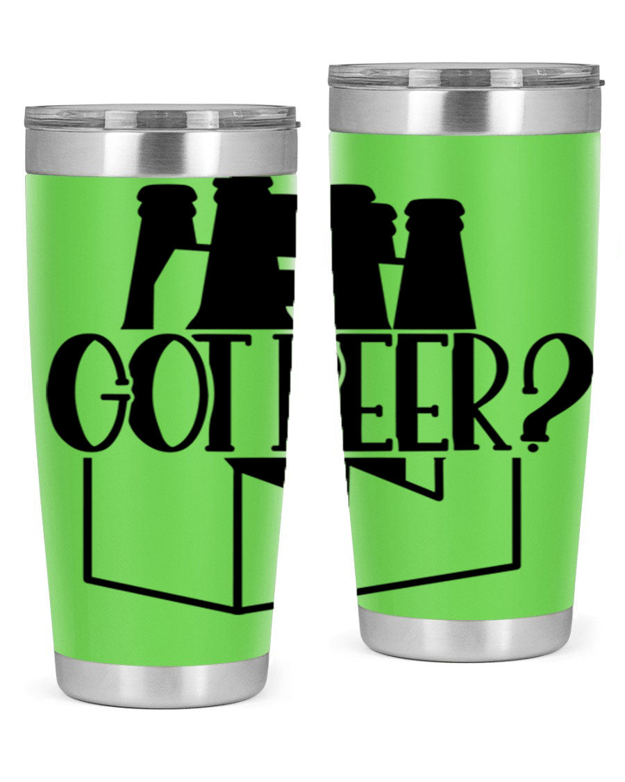 Got Beer 37# Tumbler in stainless steel with a drink-thru lid, showcasing its sleek design and double wall insulation.