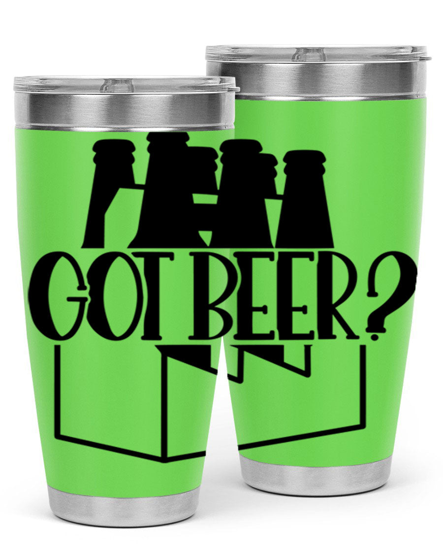 Got Beer 37# Tumbler in stainless steel with a drink-thru lid, showcasing its sleek design and double wall insulation.