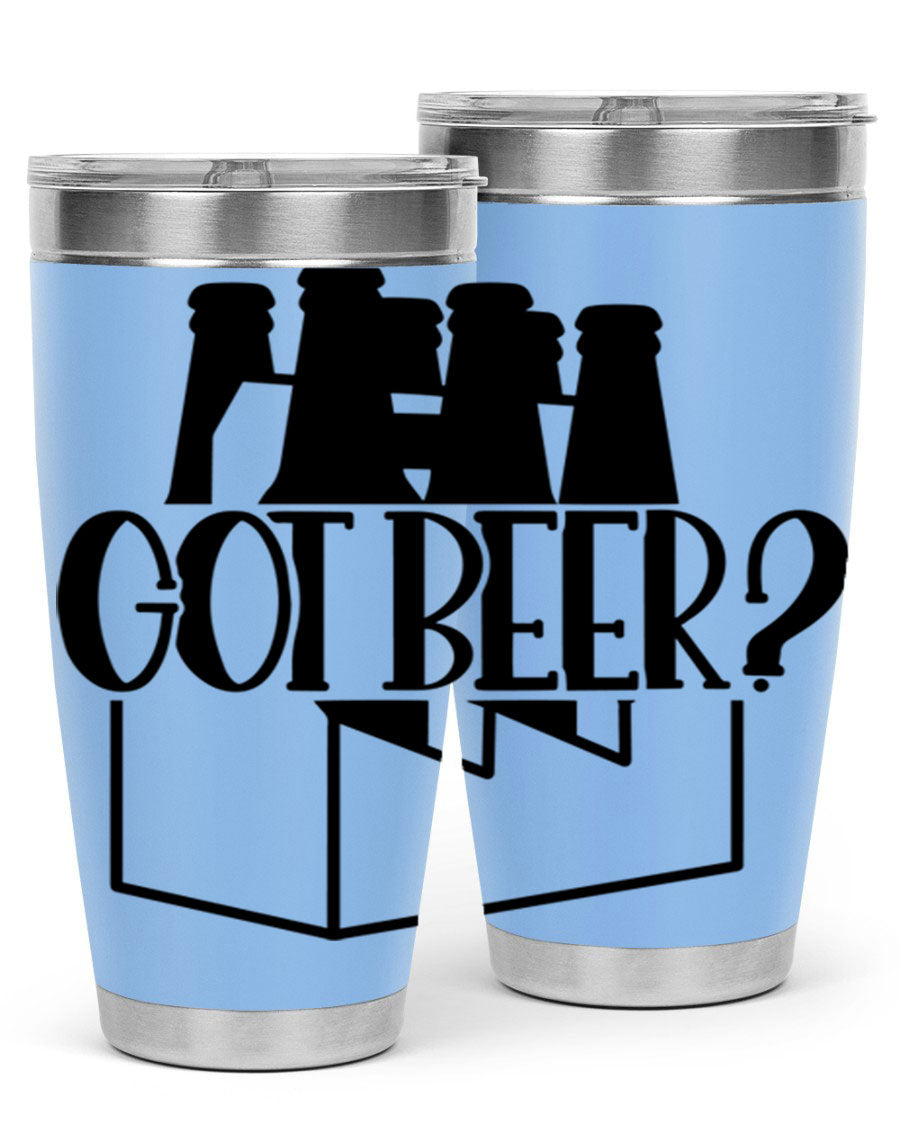 Got Beer 37# Tumbler in stainless steel with a drink-thru lid, showcasing its sleek design and double wall insulation.