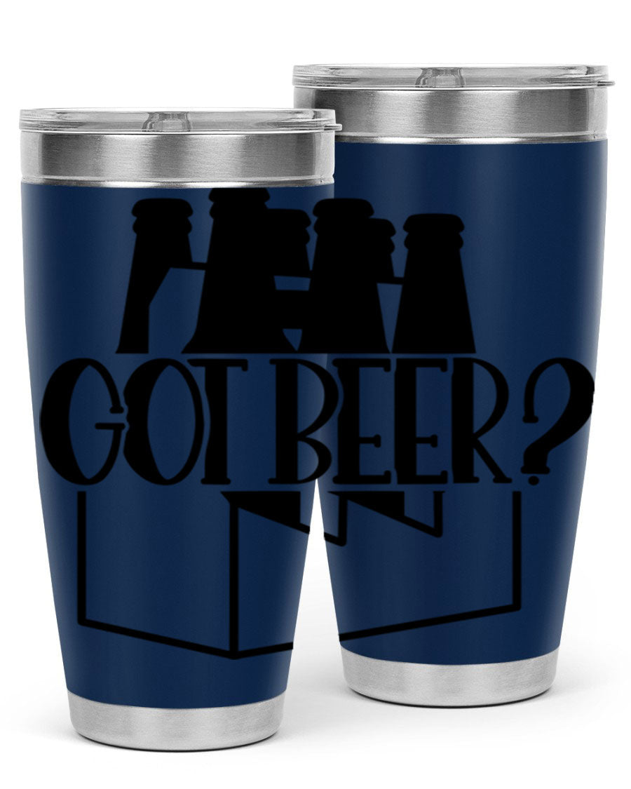 Got Beer 37# Tumbler in stainless steel with a drink-thru lid, showcasing its sleek design and double wall insulation.
