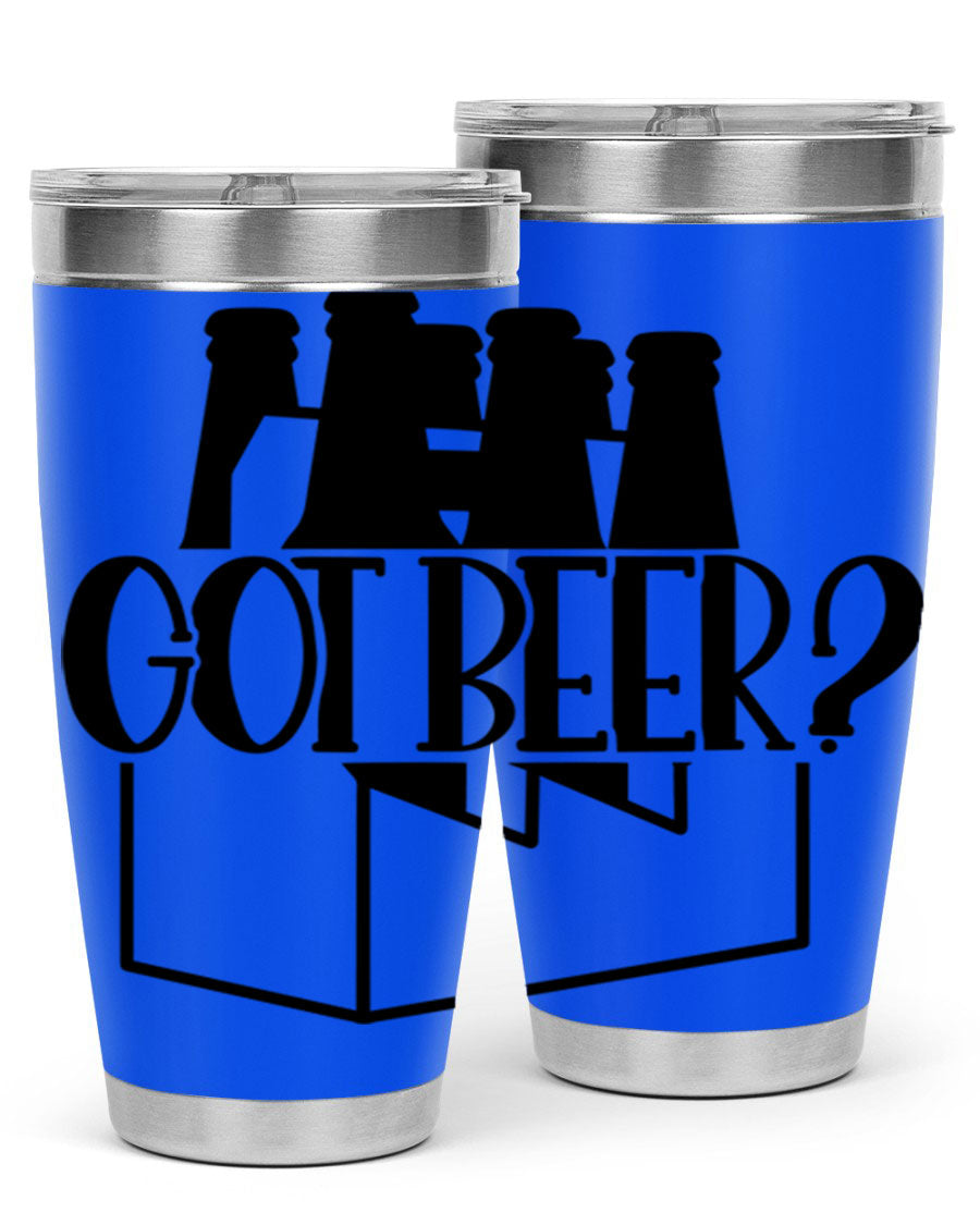 Got Beer 37# Tumbler in stainless steel with a drink-thru lid, showcasing its sleek design and double wall insulation.