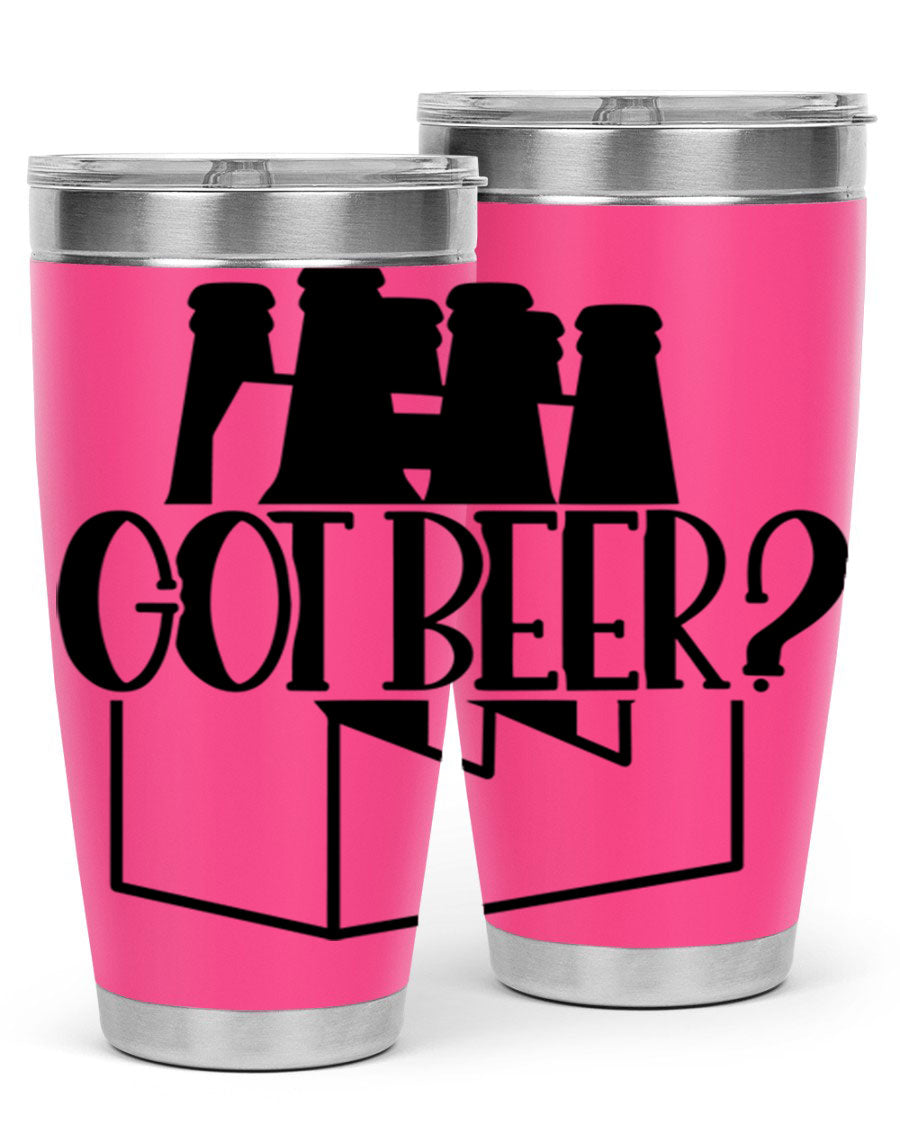 Got Beer 37# Tumbler in stainless steel with a drink-thru lid, showcasing its sleek design and double wall insulation.
