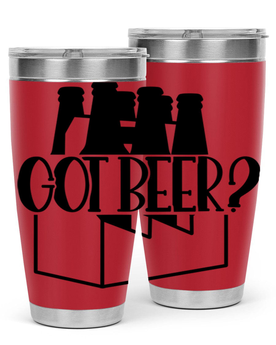 Got Beer 37# Tumbler in stainless steel with a drink-thru lid, showcasing its sleek design and double wall insulation.