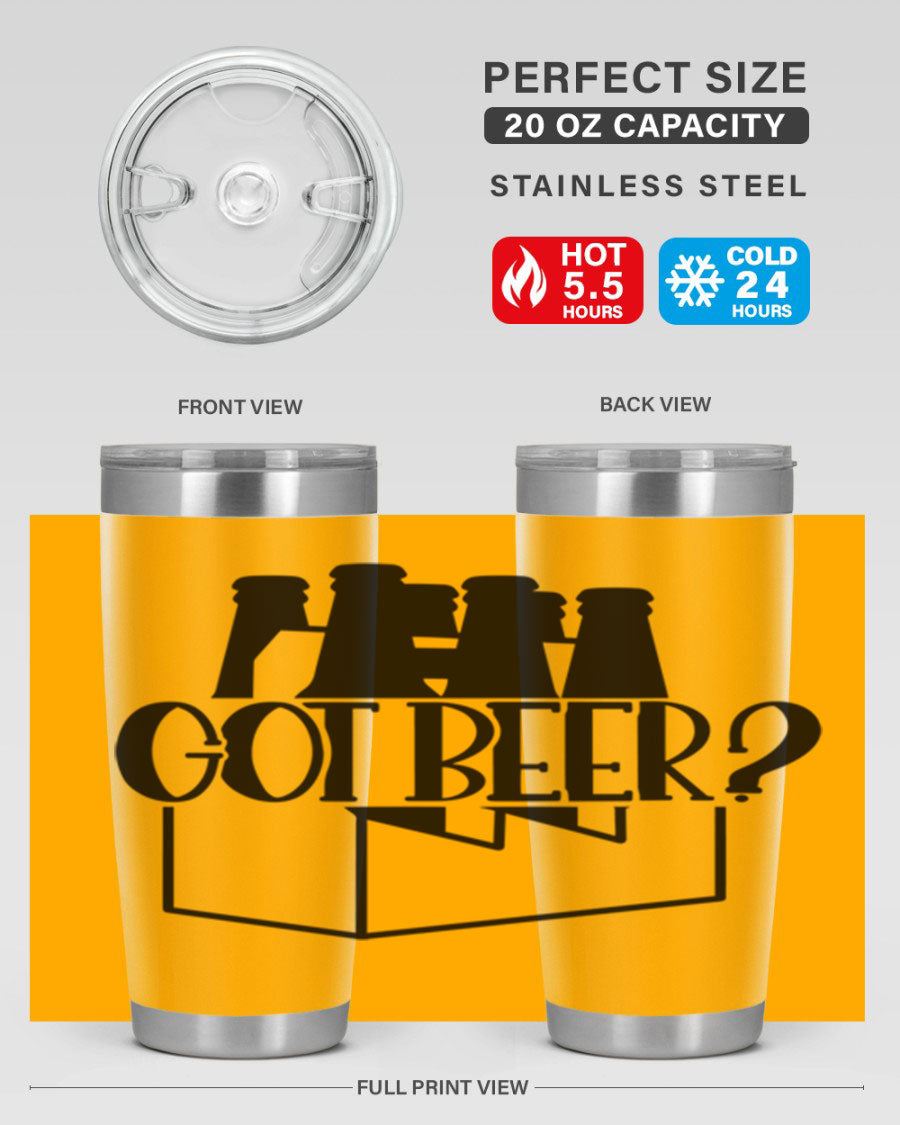 Got Beer 37# Tumbler in stainless steel with a drink-thru lid, showcasing its sleek design and double wall insulation.