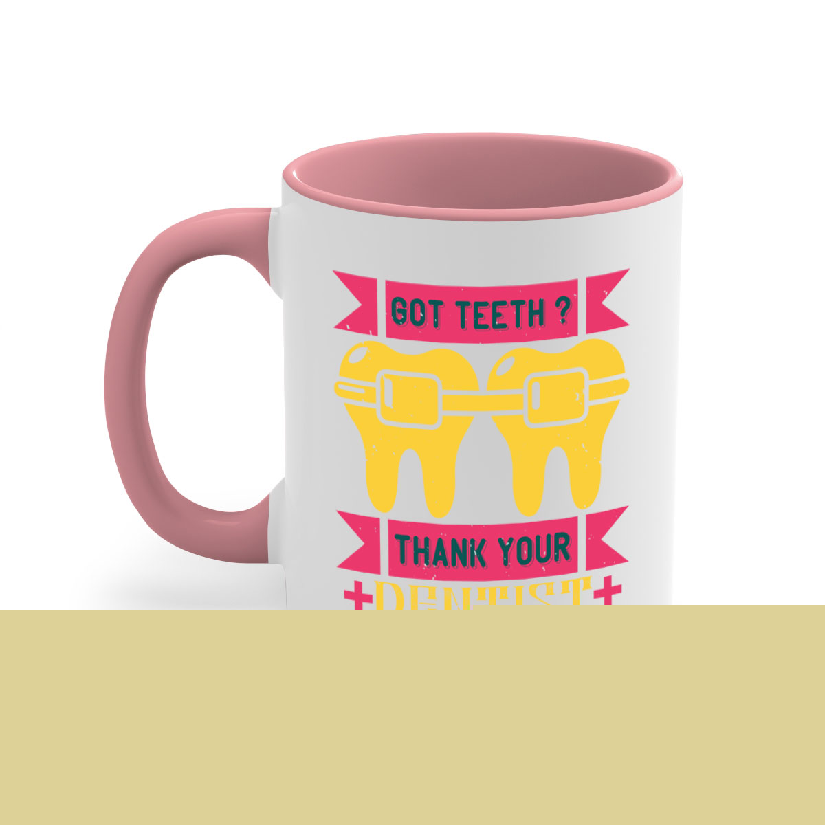 Got Teeth Thank Your Style 40# Mug featuring a two-tone design with a colored handle and glossy finish, available in multiple colors.