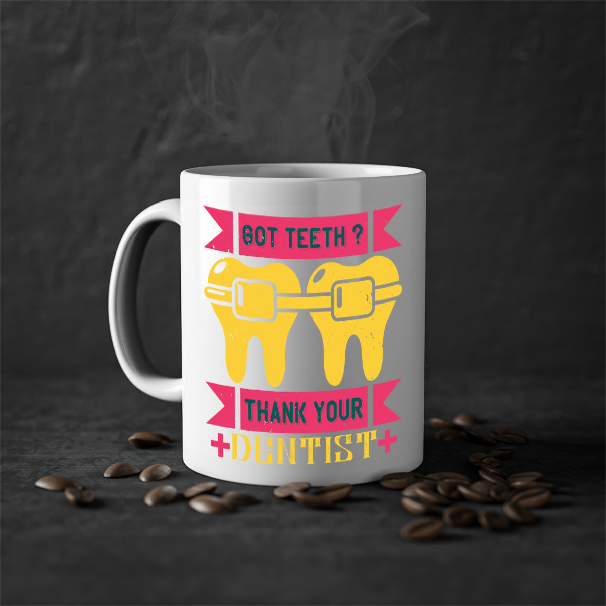Got Teeth Thank Your Style 40# Mug featuring a two-tone design with a colored handle and glossy finish, available in multiple colors.