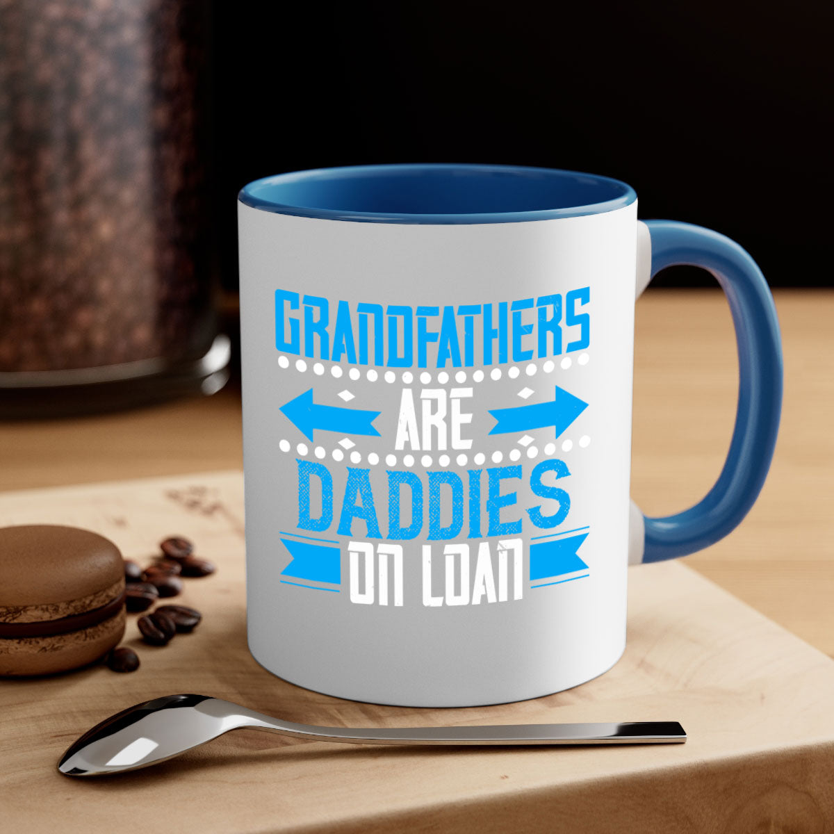 Two-tone Grandfathers are daddies on loan mug with colored handle and glossy finish, available in multiple colors.