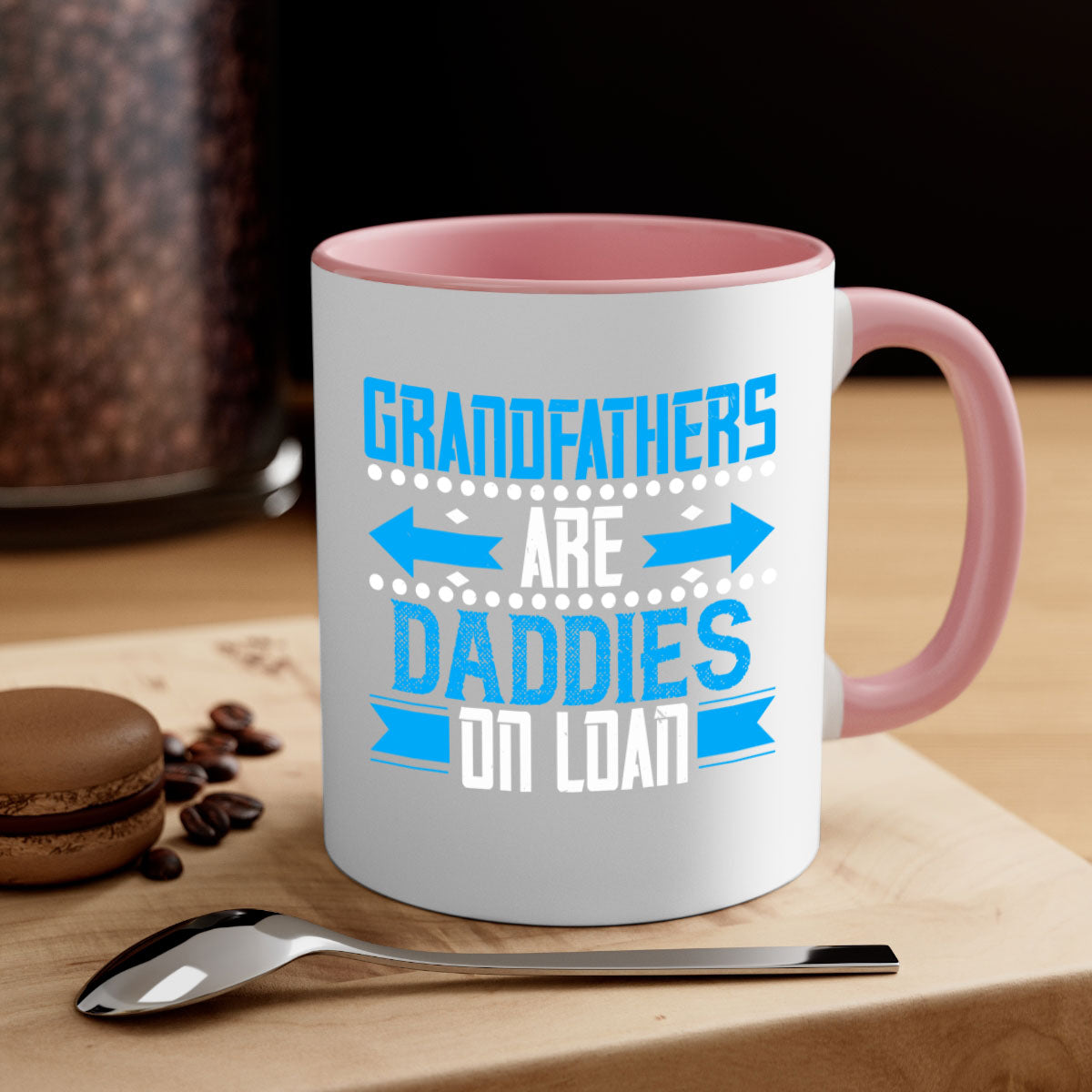 Two-tone Grandfathers are daddies on loan mug with colored handle and glossy finish, available in multiple colors.