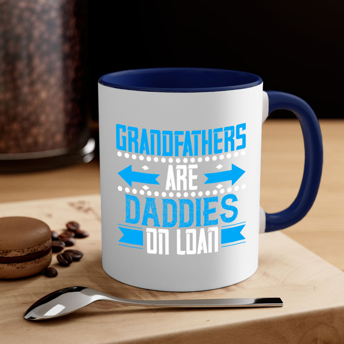 Two-tone Grandfathers are daddies on loan mug with colored handle and glossy finish, available in multiple colors.
