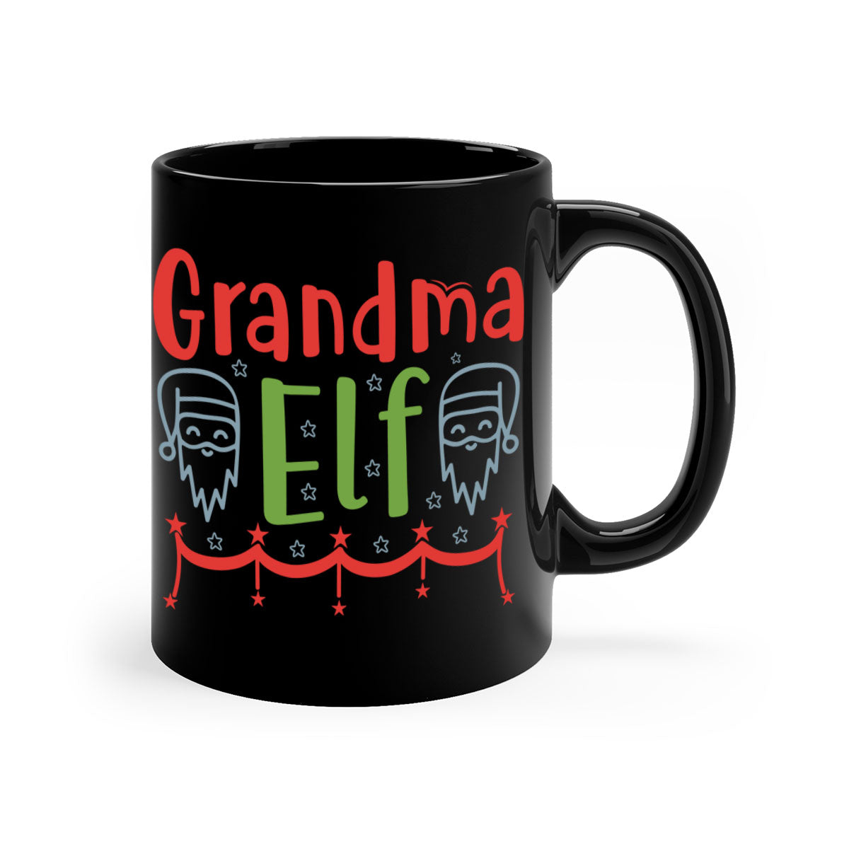 Grandma Elf 271# Christmas Mug with colorful handle and glossy finish, available in multiple colors and sizes.