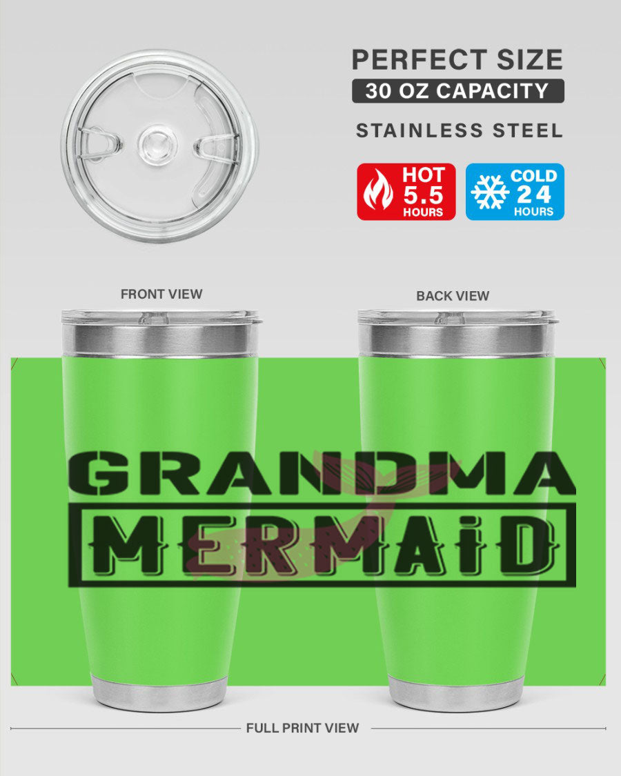 Grandma Mermaid 203# Tumbler, a stylish 20oz stainless steel drinkware with a charming mermaid design, perfect for hot and cold beverages.