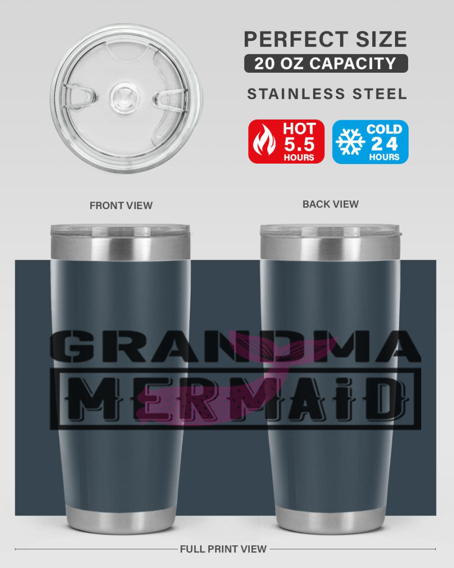 Grandma Mermaid 203# Tumbler, a stylish 20oz stainless steel drinkware with a charming mermaid design, perfect for hot and cold beverages.