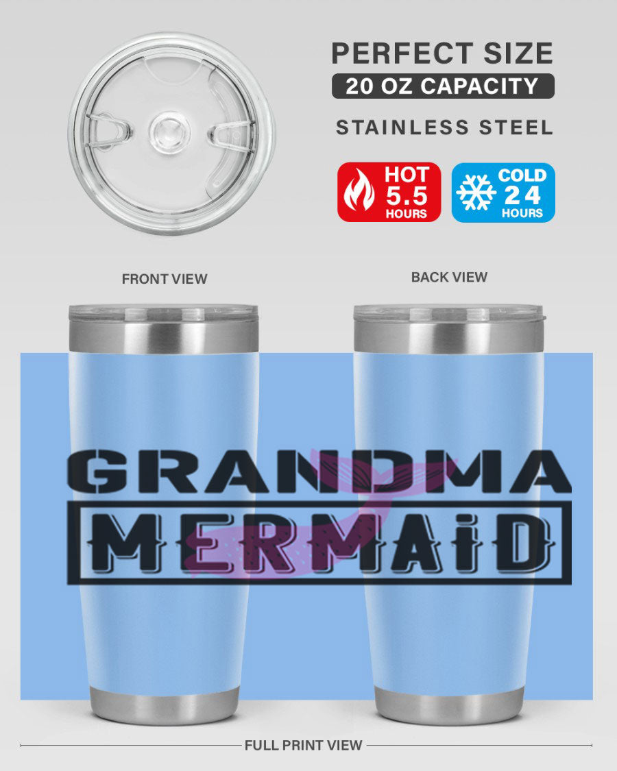 Grandma Mermaid 203# Tumbler, a stylish 20oz stainless steel drinkware with a charming mermaid design, perfect for hot and cold beverages.