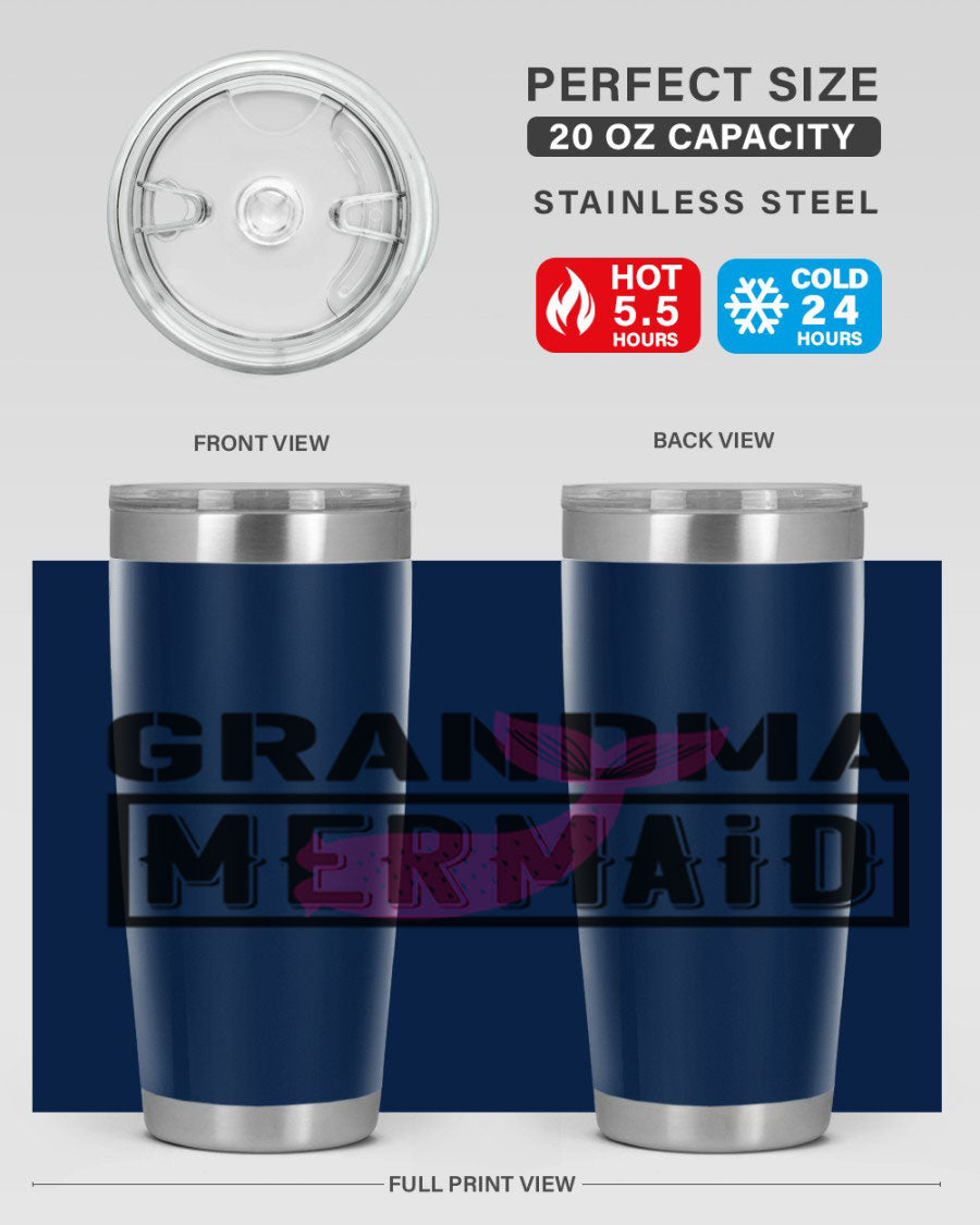 Grandma Mermaid 203# Tumbler, a stylish 20oz stainless steel drinkware with a charming mermaid design, perfect for hot and cold beverages.