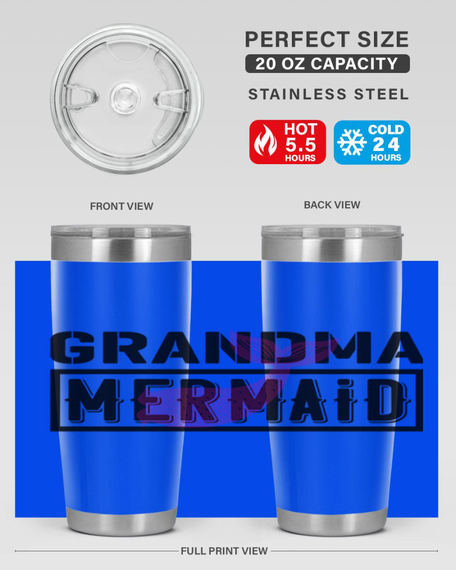 Grandma Mermaid 203# Tumbler, a stylish 20oz stainless steel drinkware with a charming mermaid design, perfect for hot and cold beverages.