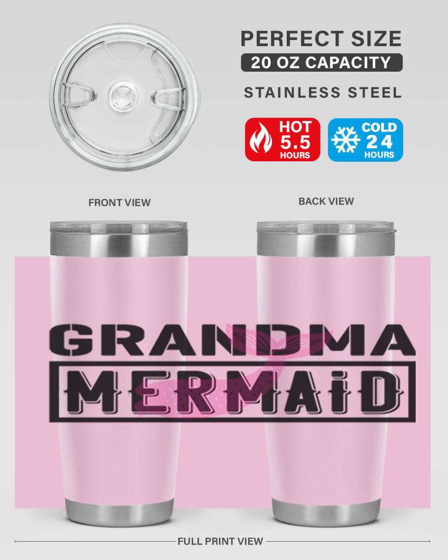 Grandma Mermaid 203# Tumbler, a stylish 20oz stainless steel drinkware with a charming mermaid design, perfect for hot and cold beverages.