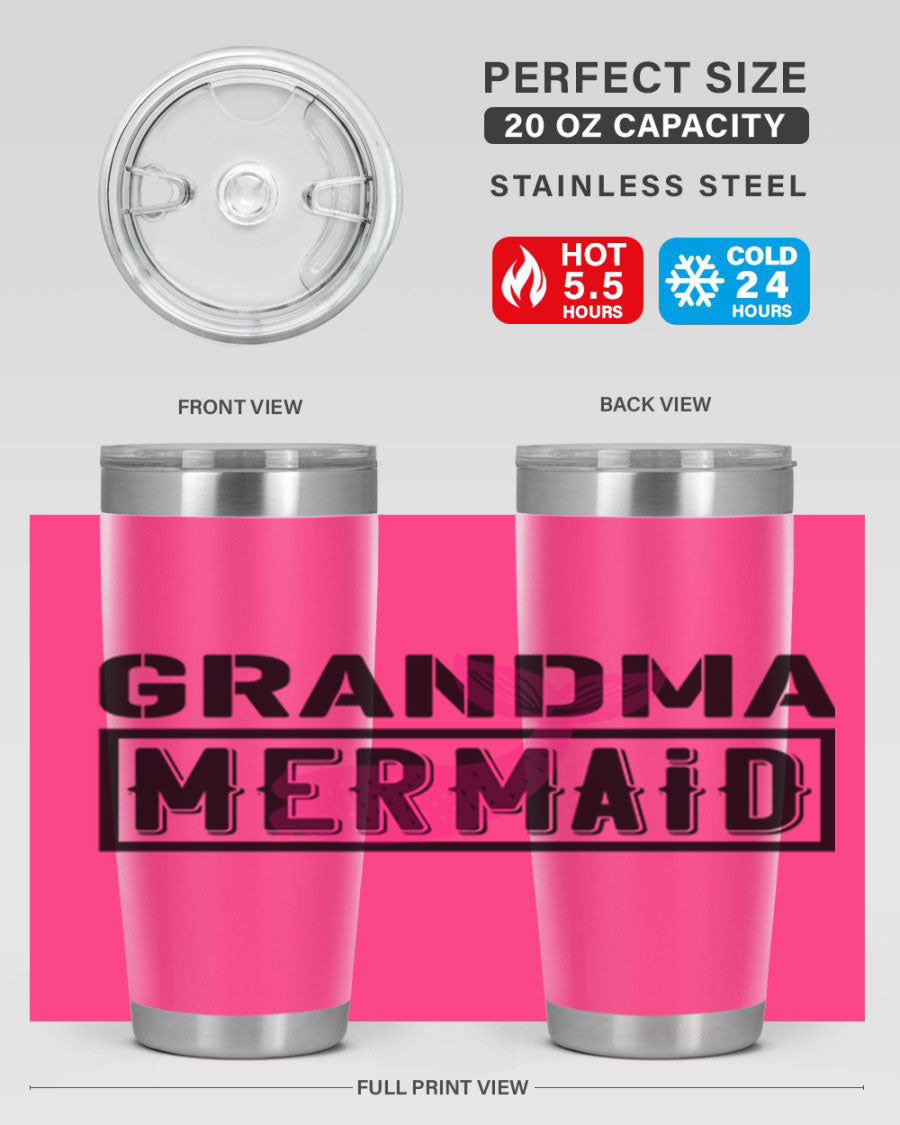 Grandma Mermaid 203# Tumbler, a stylish 20oz stainless steel drinkware with a charming mermaid design, perfect for hot and cold beverages.