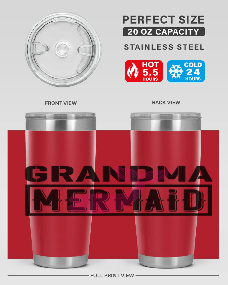 Grandma Mermaid 203# Tumbler, a stylish 20oz stainless steel drinkware with a charming mermaid design, perfect for hot and cold beverages.