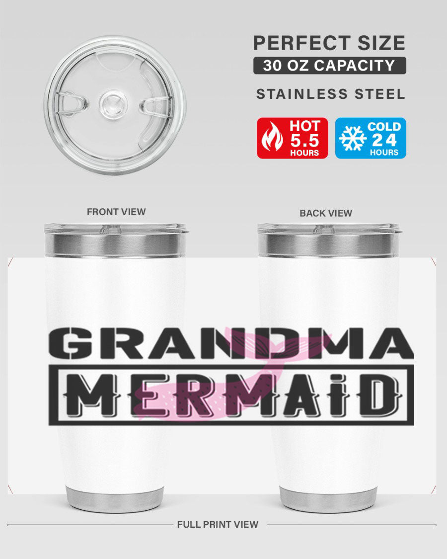 Grandma Mermaid 203# Tumbler, a stylish 20oz stainless steel drinkware with a charming mermaid design, perfect for hot and cold beverages.