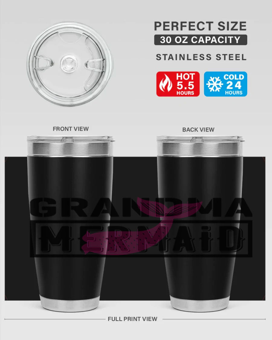 Grandma Mermaid 203# Tumbler, a stylish 20oz stainless steel drinkware with a charming mermaid design, perfect for hot and cold beverages.